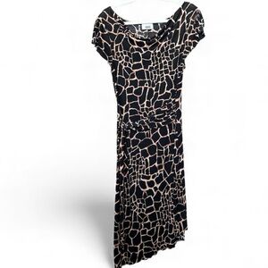 Vintage Jananas Giraffe Print Asymmetrical Dress Small Black Tan